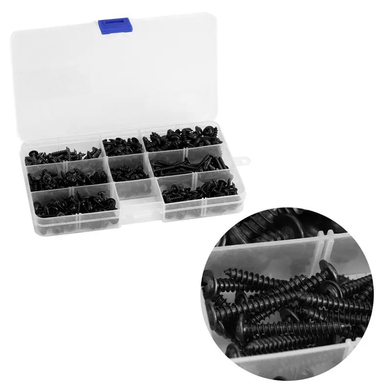 

340 Pcs Black Flat Round Head Drywall Flange Self Tapping Screws Bolt Phillips With Assortment Box For For handyman, Diy, Crafts