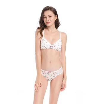 

HONVIEY New Japanese No Steel Ring Cute Floral Girl Comfortable Anti-glare Underwear Bra Set