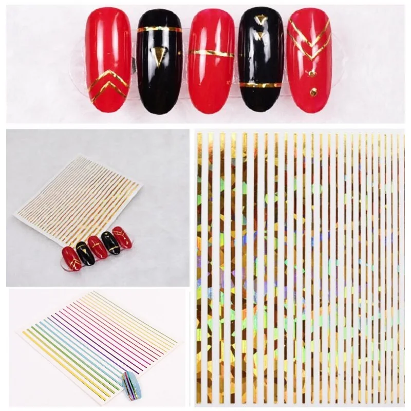 

Nail Silver Gold Lines Stripe Sticker 3D Fashion Self Adhesive Metal Color Nail Strip Tape DIY Foil Tips Nail Sticker Decals