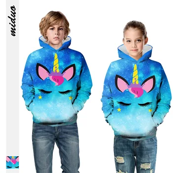 

Hot Sale Starry 3D Unicorn Digital Printing Children's Hooded Sweatshirt Big Kids Sports Baseball Uniform Loose In Europe and US