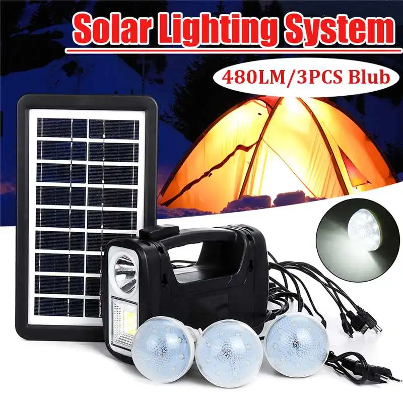 

USB Portable Lanterns Lighting 3W/9V DC5V Solar Panel Solar Powered System 3W Electric Light for Camping Fishing