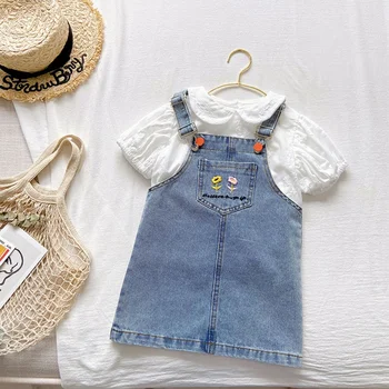 

2020 Summer Girls Baby Girls Skirt Solid Color Cowboy Strap Dress 2-6 Years Old