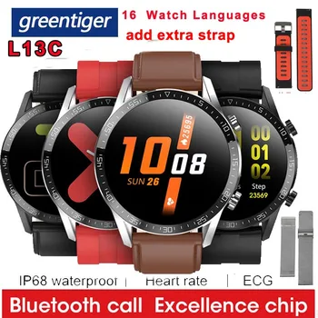 

Greentiger New L13C Smart Watch Bluetooth Call Speaker IP68 waterproof ECG PPG Heart Rate Blood Pressure SmartWatch VS L11 L13