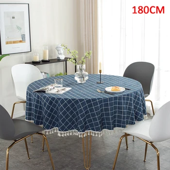 

Reusable Washable Universal Protective Home Round Lattice Pattern Dining Room Dustproof Banquet Kitchen Table Cloth With Tassel