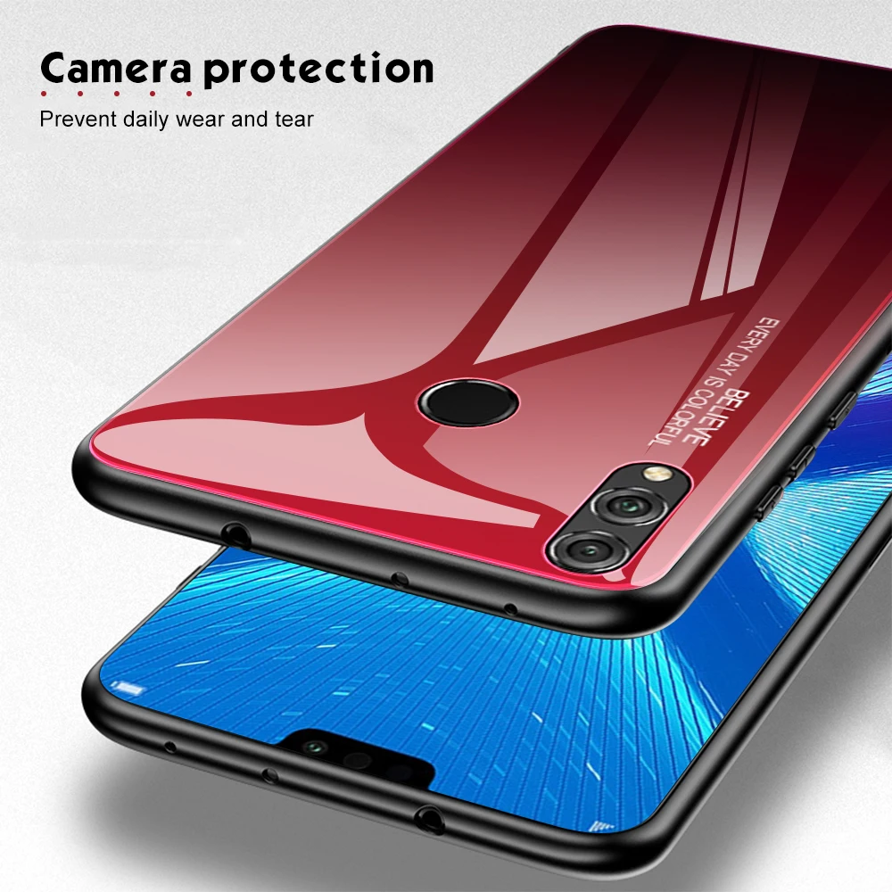 Роскошный чехол для телефона huawei Honor 8X8 S 7A 7C Pro 5,99 5,7 5,45 дюймов Gradeint чехол из закаленного стекла чехол с защитой от царапин