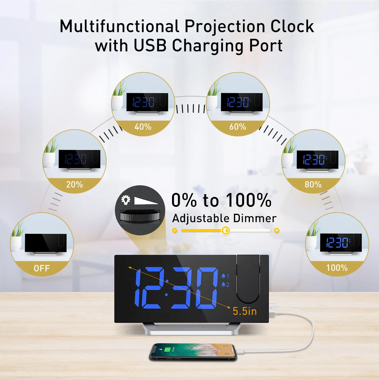 Home Sleep Timer Digital Ceiling Clock with USB Charging Port Newest