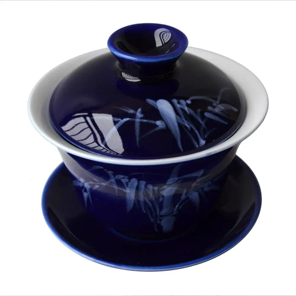 Чайные чашки Gaiwan 200 мл синие и белые фарфоровые Цзиндэчжэнь традиционный