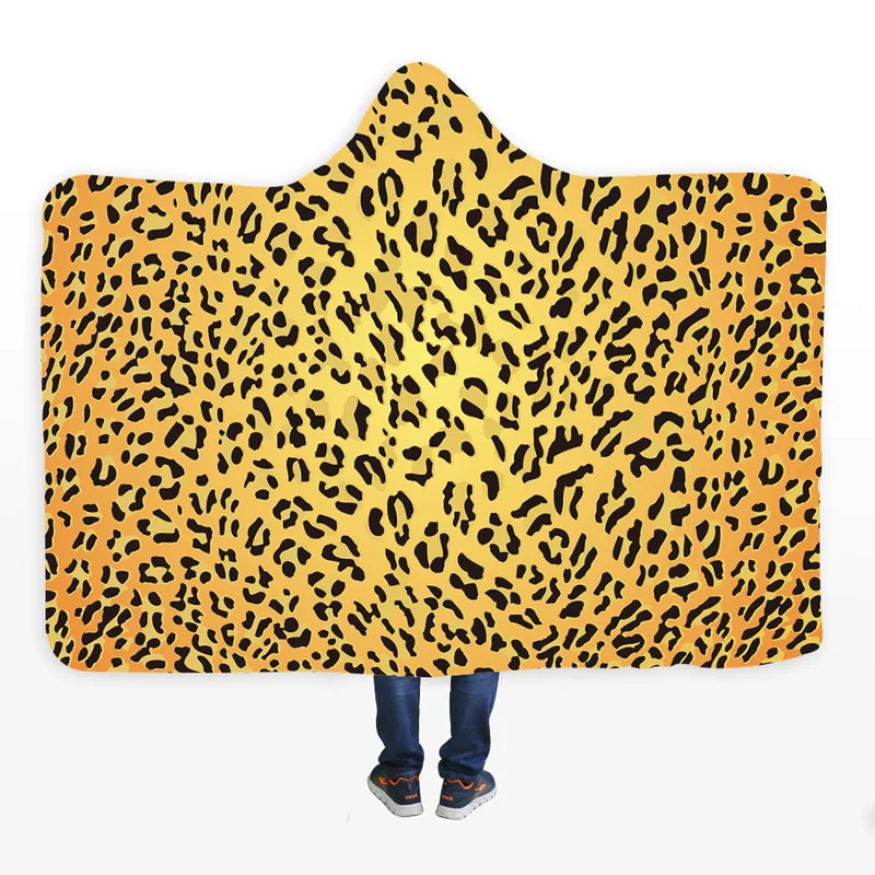 

Leopard Hooded Blanket for Adult Children Thick Warm Hooded Cloak Girl Blanket Super Soft Office Napping Cap Blanket Magic Cloak