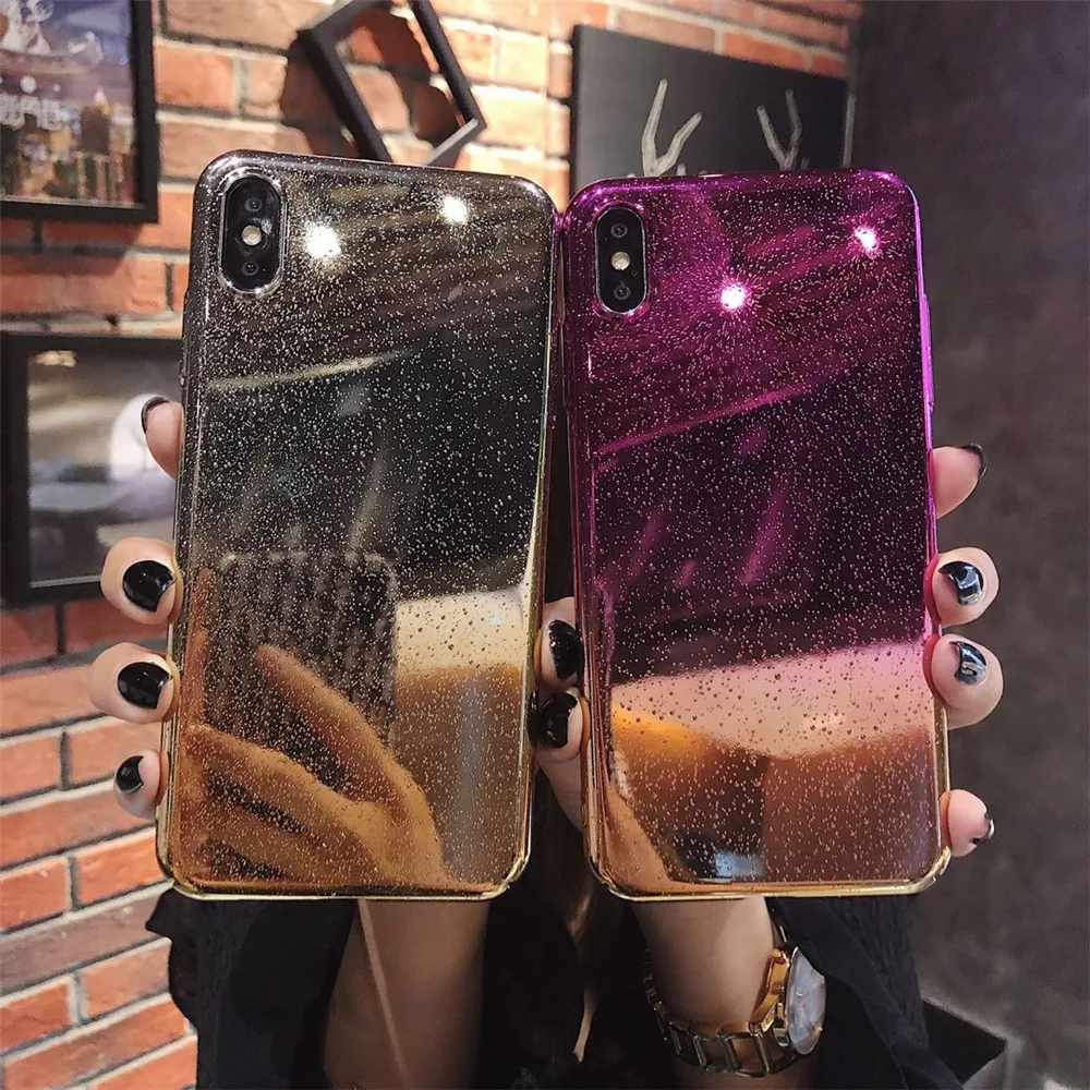 

Laser Plating Gradient Phone Case For iPhone 11 Pro X XS Max XR 6 6S 7 8 Plus Glitter Clear Transparent Soft TPU Back Cover Etui