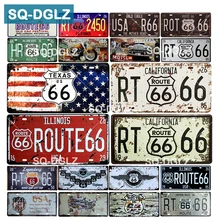 [SQ-DGLZ] Hot Route 66 номерной знак Магазин Бар Украшение стены оловянный знак винтажный металлический знак домашний декор живопись таблички плакат