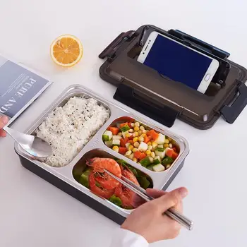 

Portable 304 Stainless Steel Large Capacity Compartment Insulated Lunch Box Three Compart for Tableware Container Bento Box