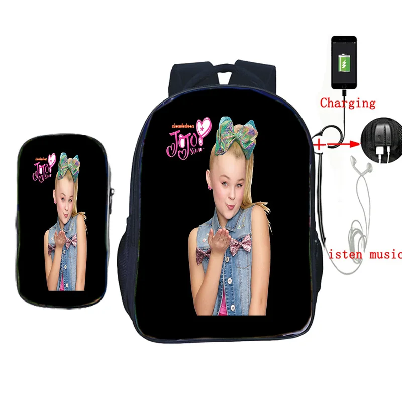1 2 шт./компл. Jojo Siwa рюкзак usb зарядка школьные сумки для подростков девочек мальчиков ноутбук рюкзак для женщин мужчин повседневные дорожные сумки - Цвет: 1