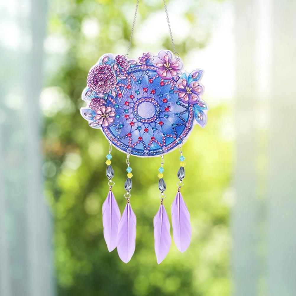 Carillon À Vent Lumineux En Plumes D'Ange Diy Diamant Peinture Pendentif