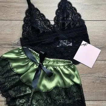 

European and American explosive pajamas lace bra split nightdress underwear two-piece U6Y6