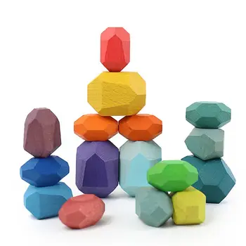 

DIY Color Wooden Stone Building Block Educational Toy Creative Nordic Style Stacking Game Wooden Toy