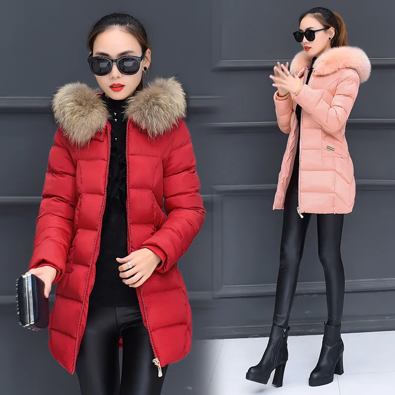 

2018 New Style down Jacket Cotton-padded Clothes Mid-length Large Fur Collar Cotton-padded Clothes Women's Korean-style Winter T
