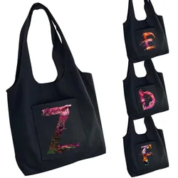 Tote Bag Canvas Bag Women's Shopper Bag Korean Wave Side Pocket Printed Grocery Storage Bag Portable Messenger Bags for Women