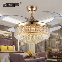 42 дюймов хрустальный потолочный вентилятор, светильник с дистанционным управлением, современный бесшумный, для гостиной, отеля, 220 В, с затемнением, Третий механизм, натуральный ветер