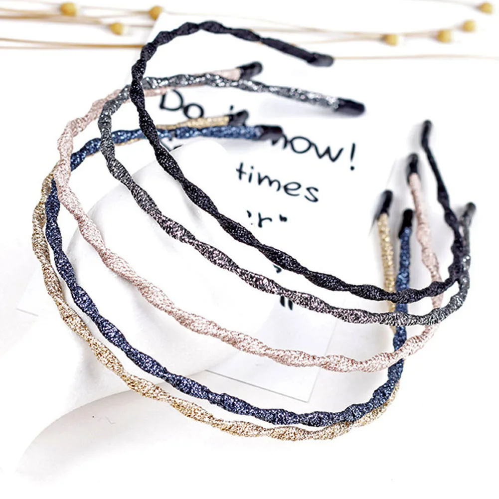 

Metal Hairband Spring Wave Metallic Color Super Thin Glitter Elastic Hair Hoop Iron Craft Braided Wash Face Geometric Headband