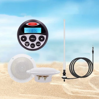 

Marine Waterproof Bluetooth Stereo Player Boat Radio & 1Pair 4 inch Waterproof Speakers For Boat ATV SPA Golf Cart&FM AM Antenna