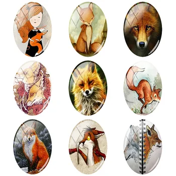 

TAFREE Flower Fox Creature Wild Animal Cartoon Photo Oval 18x25 mm 5pcs Glass Cabochon Flat Back Jewelry Making Findings WF39