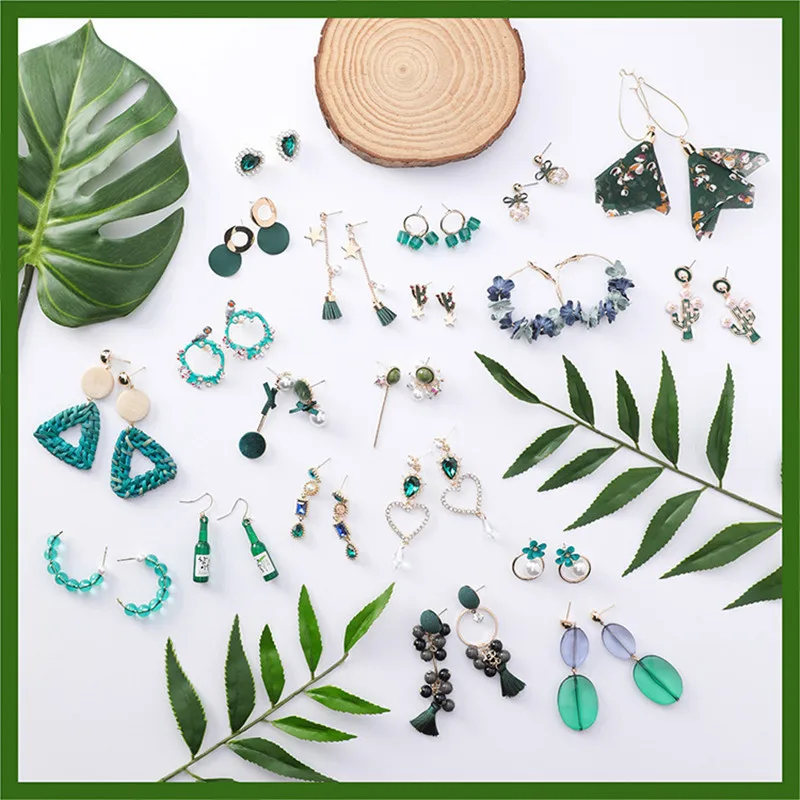 

Summer Heart Casual Green Acrylic Earrings Geometric Flower Crystal Long Tassel Dangle Earring for Women earrings 2020