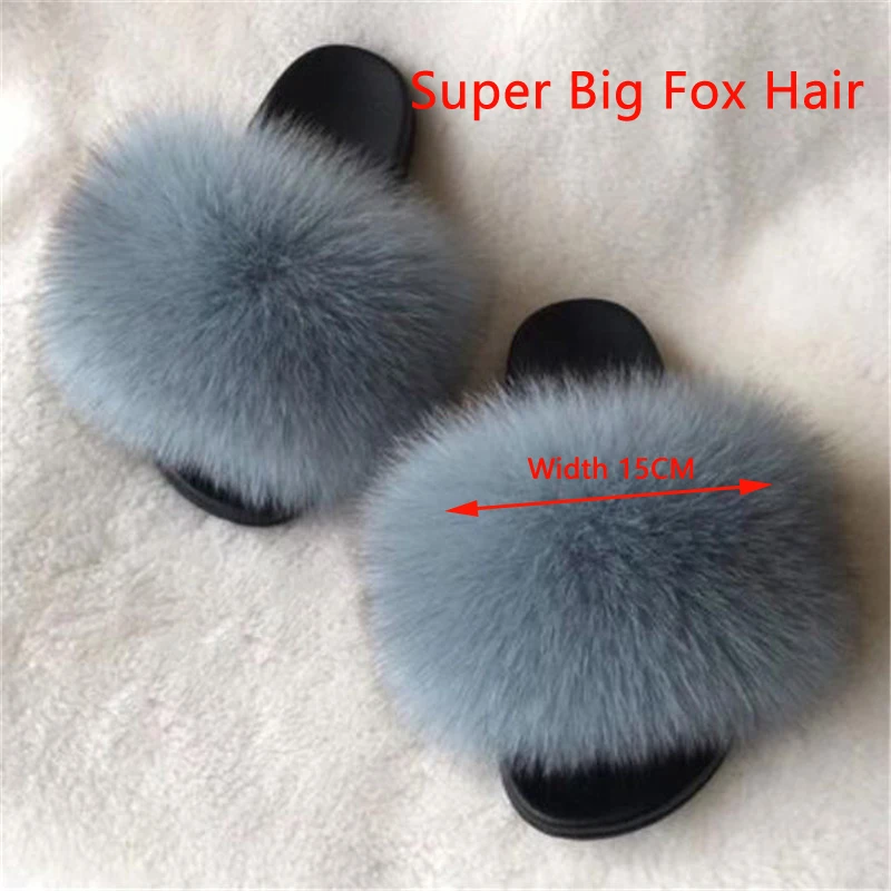 Super Big Fur Женская зимняя плюшевая обувь; Очень Пушистая лиса; меховые тапочки; женские меховые шлепанцы; женские пушистый мех; сандалии; женские Вьетнамки; 45 - Цвет: Super Big Fur