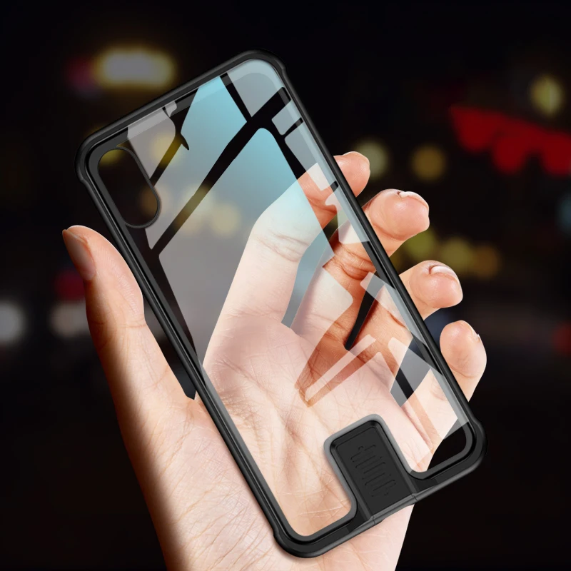 Чехол для iPhone Xs Max XR X с толкающей металлической рамкой, чехол для телефона для iPhone 7 8 Plus iPhone 8, прозрачная задняя крышка из закаленного стекла