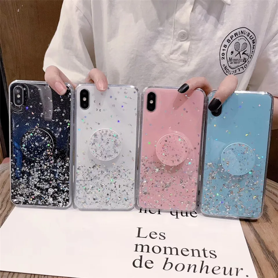 Transparent Shiny Bracket phone case for iphone 12 11 pro max case for iphone x xr xs max 7 8 plus 6 6s Back cover cases Transparent Shiny Bracket phone case for iphone 12 11 pro max case for iphone x xr xs max 7 8 plus 6 6s Back cover cases