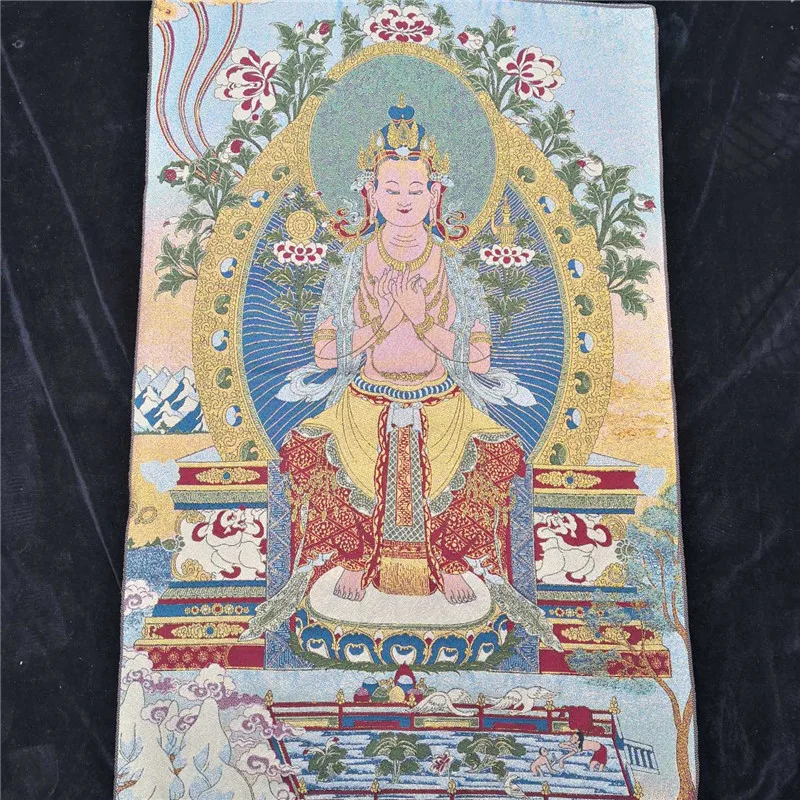 Tibet Buddhism Silk Cloth Kwan-Yin Guan Yin Goddess Buddha Thangka Mural | Дом и сад