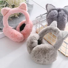 Женские детские наушники; милые наушники с милыми кошачьими ушками; Зимняя повязка на голову; теплые наушники