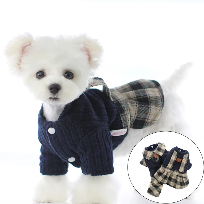 

Retro Lattice Dog Costume Classic Wool Dress Puppy Clothes Bichon Chihuahua Pet Dog Clothes for Small Dogs Accessories 2020