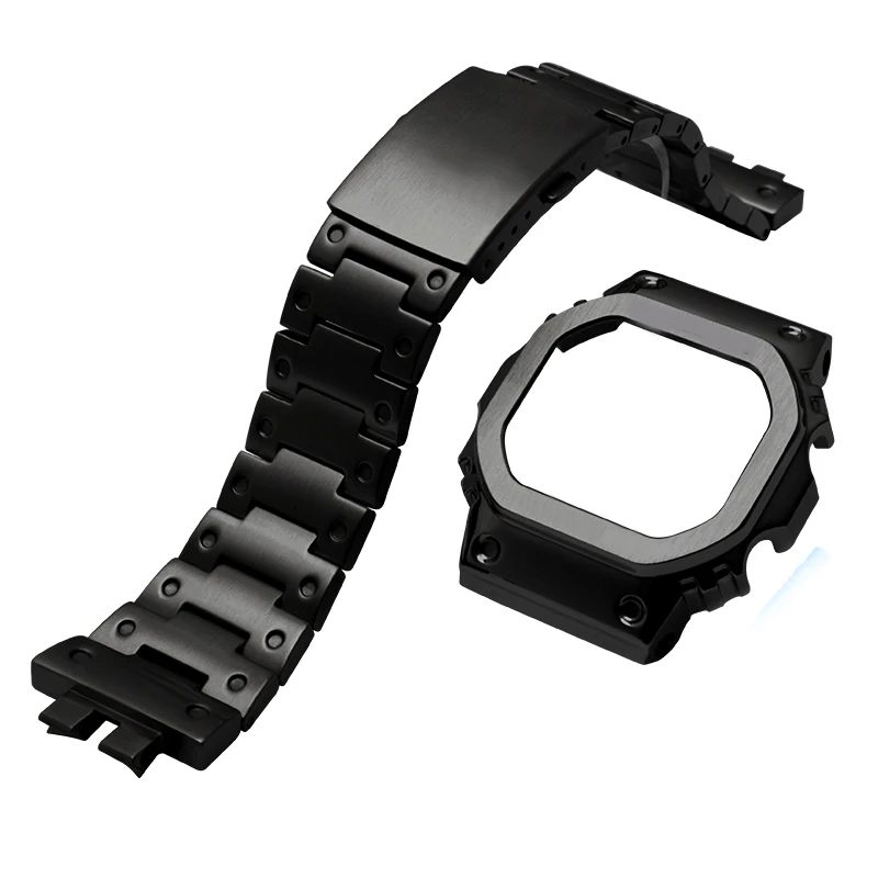 Твердый ремешок из нержавеющей стали для часов casio GMW-B5000 ремешок для часов и корпус из цельного металла сменный ремешок для часов мужской Набор браслетов - Цвет ремешка: black case and band