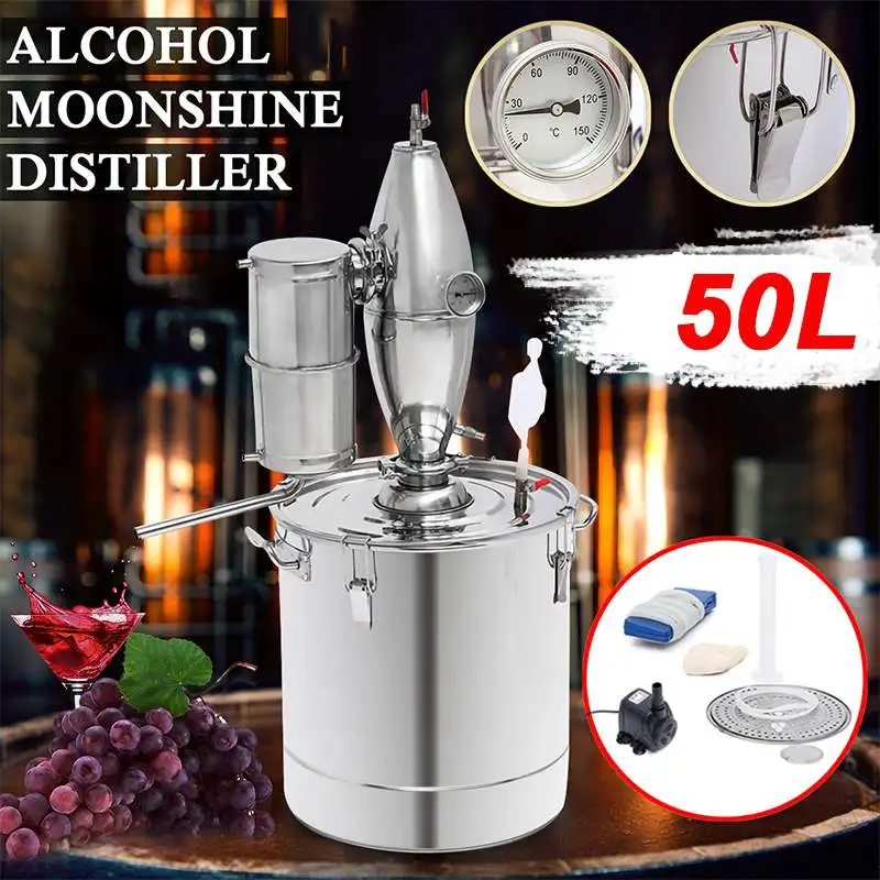 

50L Household Moonshine Distiller Boiler Cooler Stainless Steel Copper Ethanol Alcohol Water Wine Essential Oil Brewing