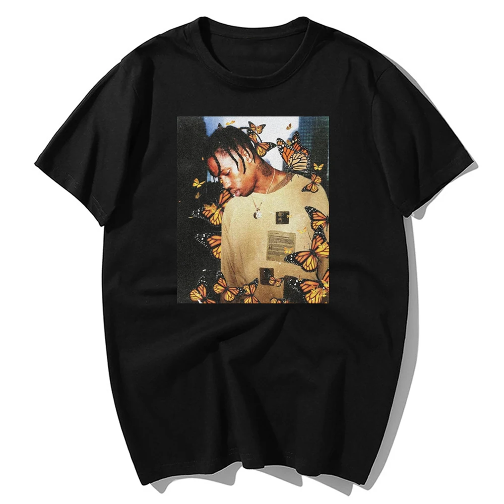 2019 nueva moda de Travis Scott mariposa T camisas efecto música Rap álbum cubierta de algodón de los hombres de verano cara camisetas de hip hop camiseta S-3xl