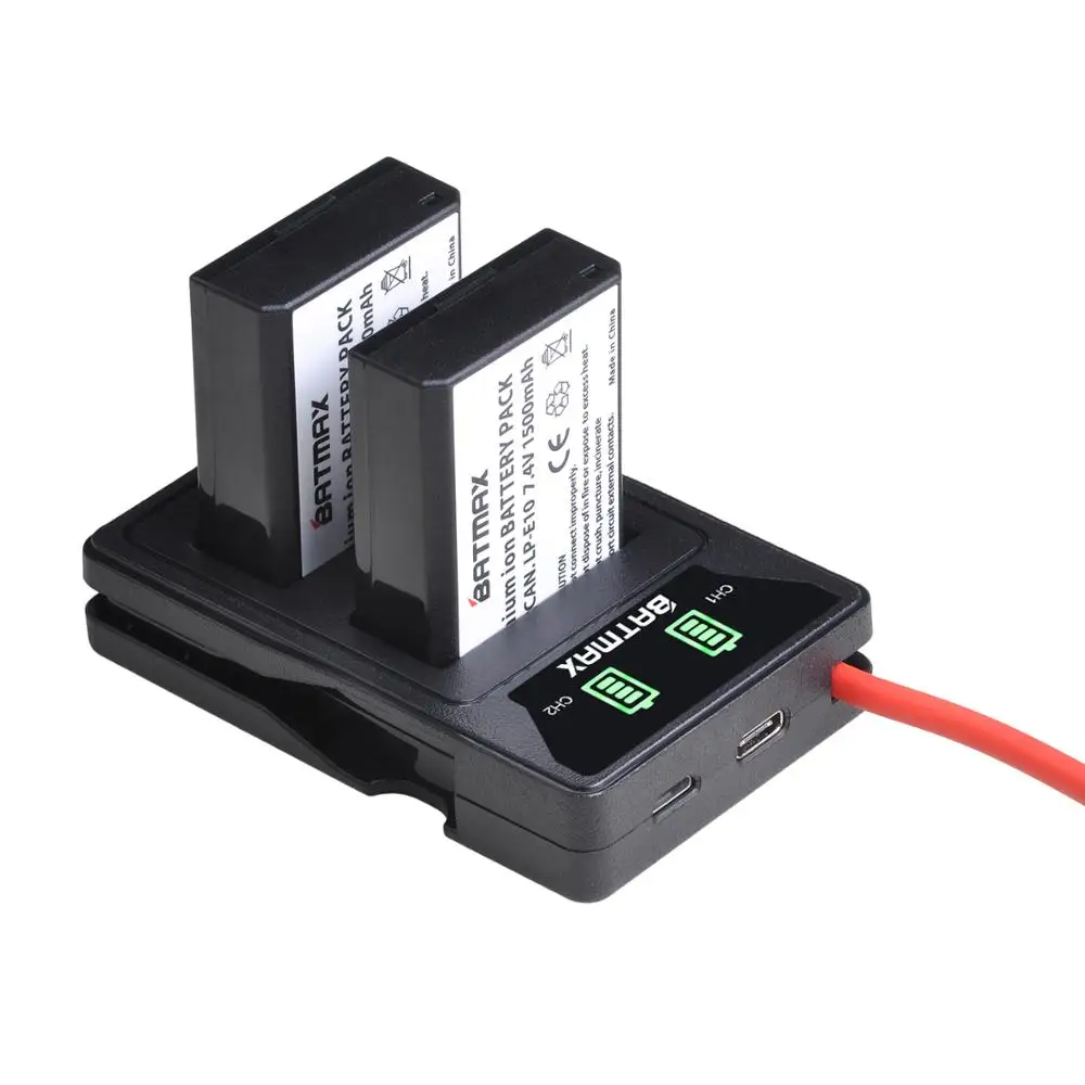 Bateria + Led Usb para Canon lp E10 Lpe10 Duplo Bulit-in Carregador Eos 1100d 1200d 4000d Beijo X50 X70 2 Pçs 1500 Mah Lp-e10 - Image 3