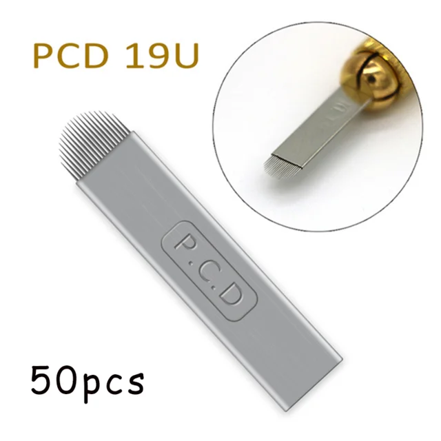 50PCS PCD 19U Shape 100 шт Lamina Agulhas микроблейдинг tebori 12 pin твердая PCD игла 14 19 U лезвие Перманентный макияж бровей Иглы татуировки Поставки - Габаритные размеры: 50PCS PCD 19U Shape