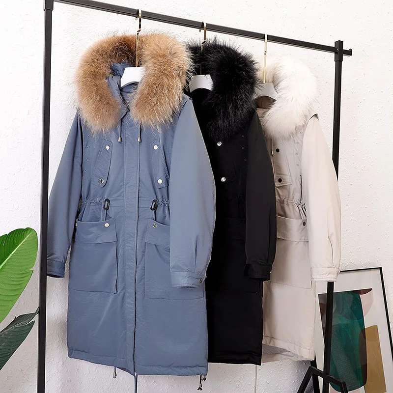 

Dongdaemun Ozhouzhan New Products Back Embroidered Really Big Fur Collar Mid-length Waist Hugging Slimming down Jacket Coat