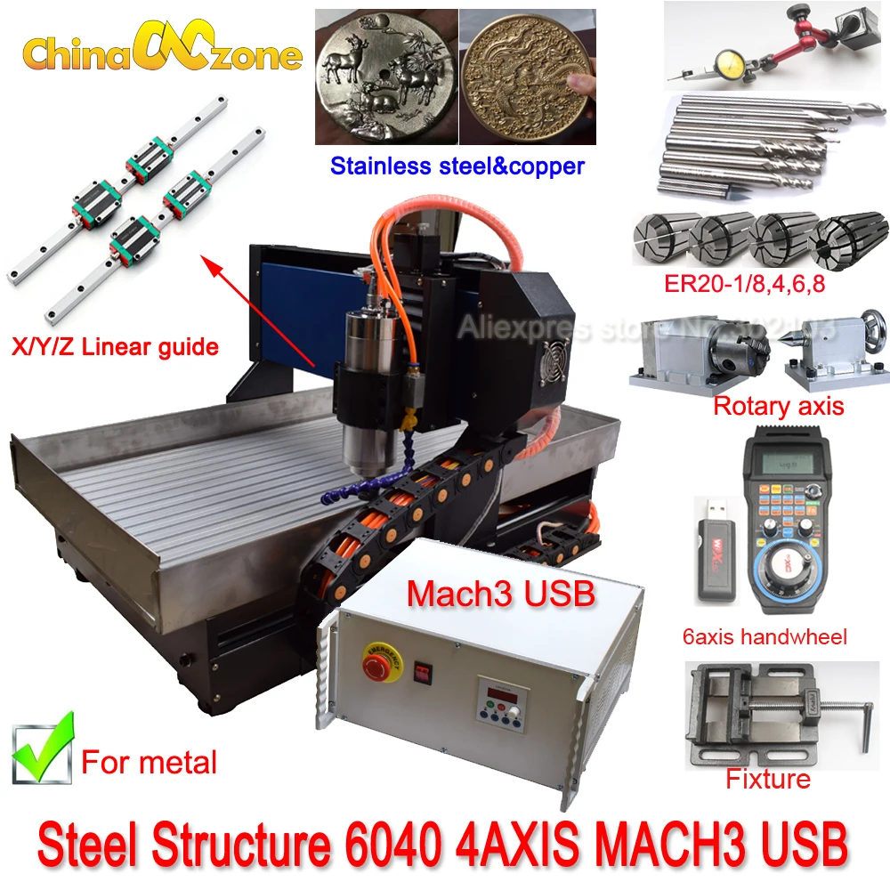 Machine à Découper le Bois CNC 3/4 Axes feckW, Machine à Découper, USB,  Guide Linéaire, en Acier/Cuivre, 6040