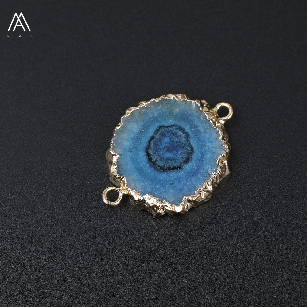 Случайный красивый золотой БАРС Druzy Geode солнце цветок ломтик Бусины Двойной соединитель чокер и Серьги Браслет талисманы делая ZJC-18AMH