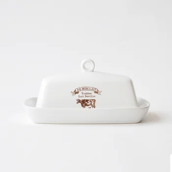 

Nordic Style Retro Cow Pattern Ceramic Butter Dish With Lid Snack Dish Butter Dish