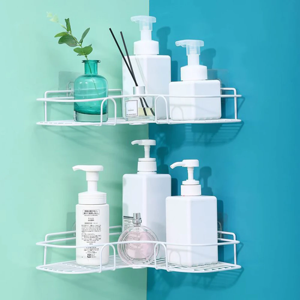 Bathroom Accessories Punch Free Corner Bathroom Shelf Bathroom Fixtures Wrought Iron Storage Rack Kitchen Tripod Wall Shelf