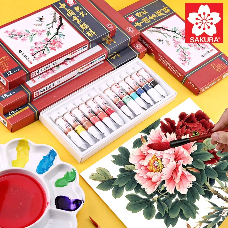 

Sakura 12/18/24 Colors Chinese Painting Pigments Smooth Durable Long-lasting Rich Colors Office School Supplies Stationery