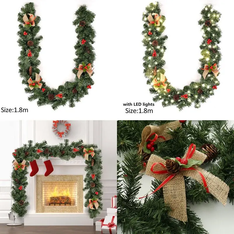 Xmas Supplies 1.8M Christmas Decoration Bar Tops Ribbon Garland Christmas Tree Ornaments Green Tree Cane Tinsel Party Supplies