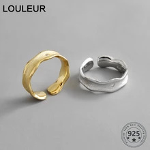 LouLeur, Стерлинговое серебро 925, циркониевые кольца, неправильная форма волны, открытые золотые кольца для женщин, хорошее ювелирное изделие, подарки на день Святого Валентина