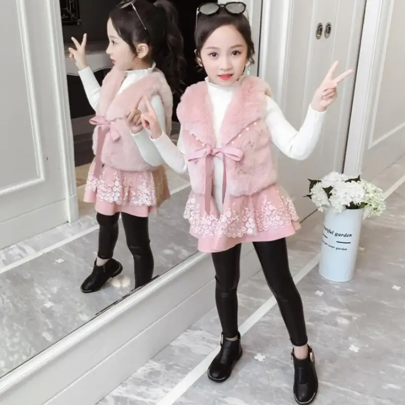 

Children's Faux Fur Vest Imitation Rabbit Fur Coat Girls Thicker Warm Spliced Waistcoat Modis Kids Clothes Fur Jacket Y2120