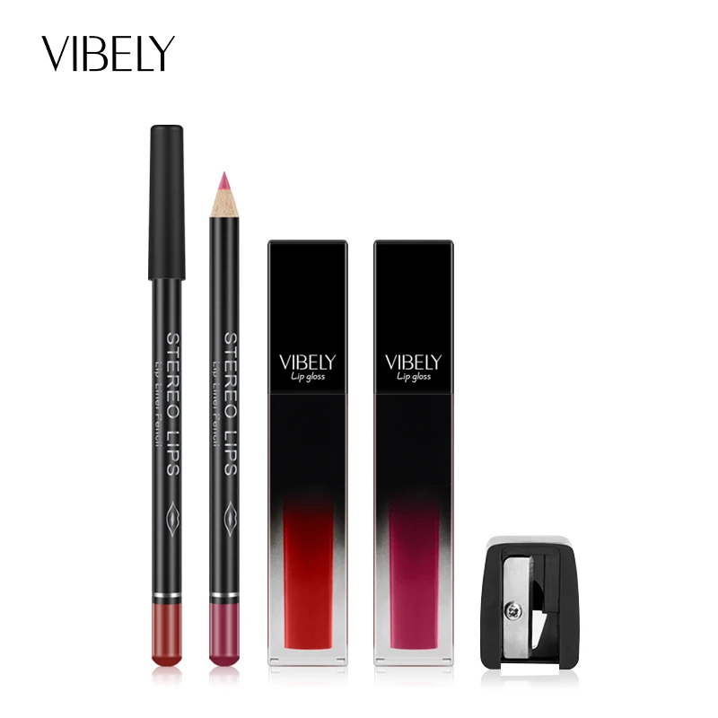 New Cosmetics Non-stick Cup Matte Lipgloss Lip Liner Pencil Mixed Sexy Long-lasting Lip Gloss Gift Box Makeup Set