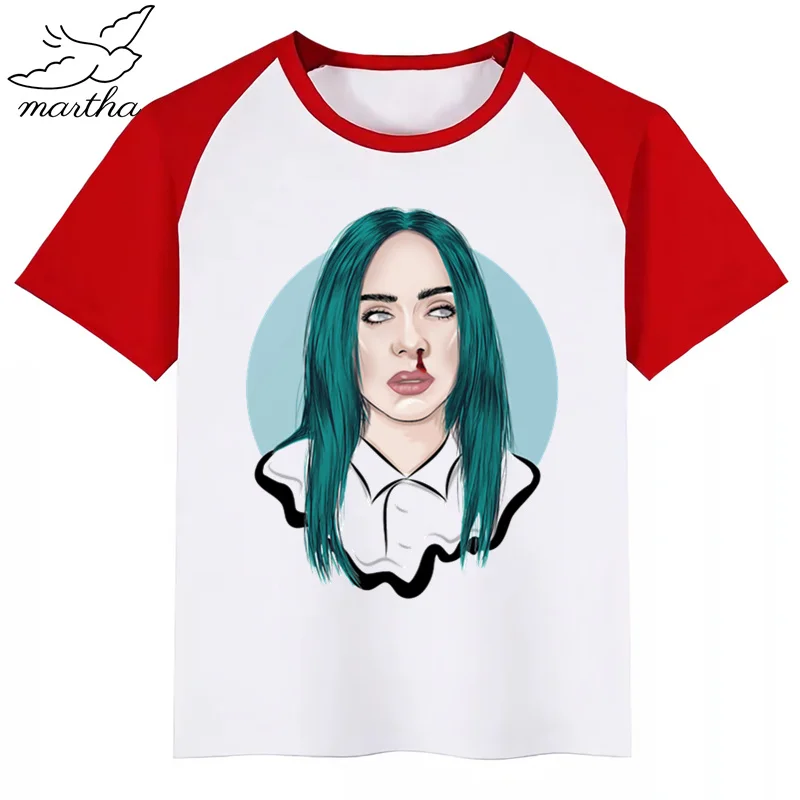 Billie Eilish BoysGirls/футболка с мультяшным принтом детская забавная одежда детская летняя футболка с короткими рукавами для малышей