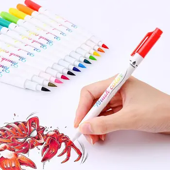 

12 Fluorescent Colors Calligraphy Marker Brush Pens Large Regular Script Drawing 35EA