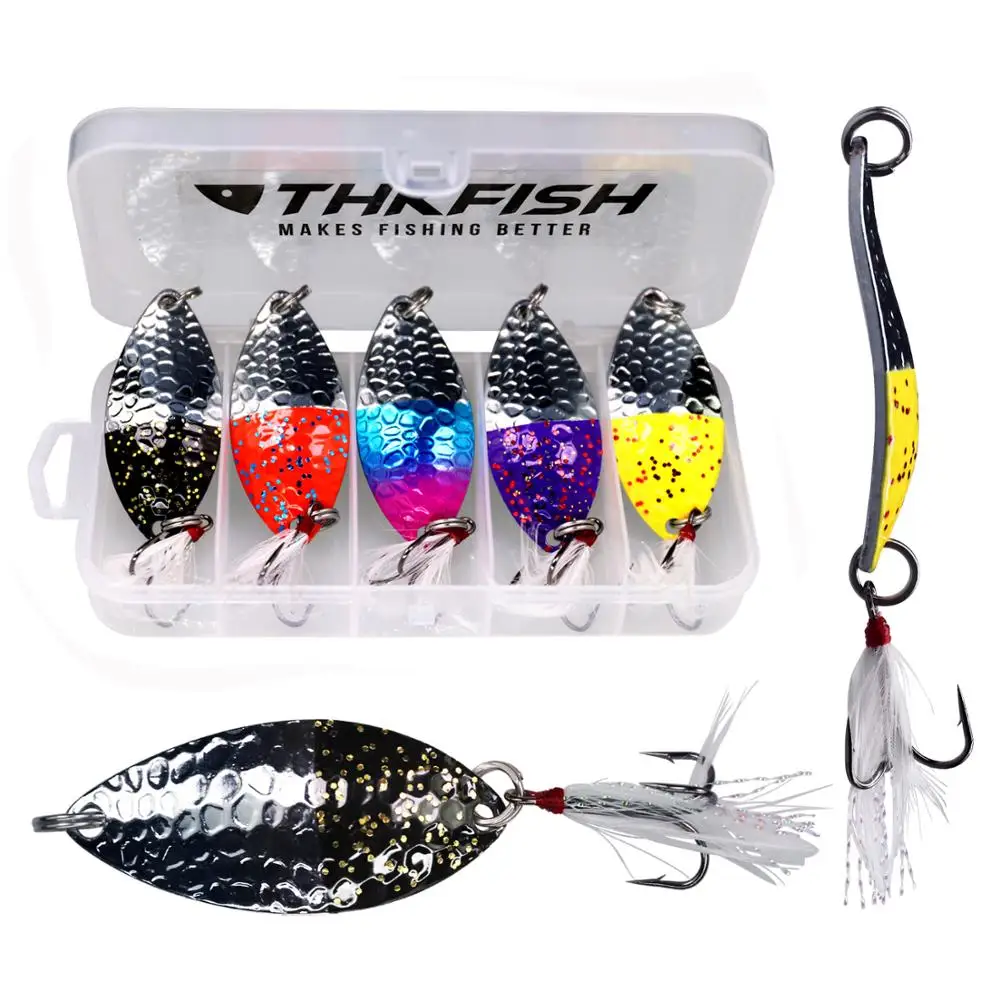 5pcs/box Metal Spoon Spinner Fishing Lure Hard Baits 14g 1/2oz Lake Trout Sequins with Feather Tackle | Спорт и развлечения